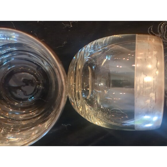 Set 2 Vtg MCM Silver Rim Dorothy Thorp Roly Poly Rocks Glasses Cups Mad Men 50's - Picture 4 of 5